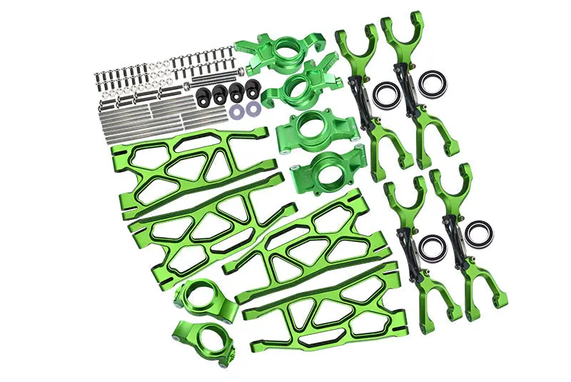 Aluminum Front & Rear Upper+Lower Arms + Front C Hubs + Front & Rear Oversized Knuckle Arms Set For 1:5 Traxxas X Maxx 4X4 (For X Maxx 6S / 8S) - 96Pc Set Green 1