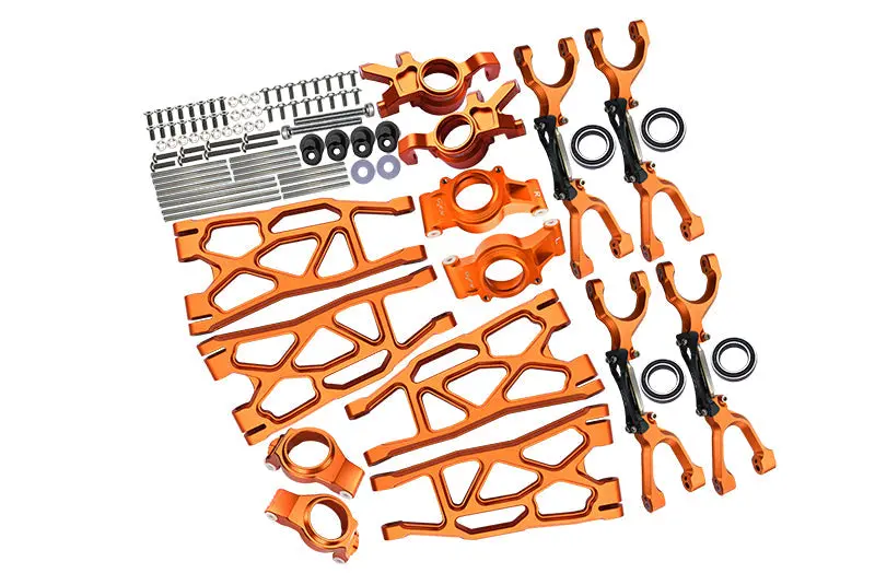 Aluminum Front & Rear Upper+Lower Arms + Front C Hubs + Front & Rear Oversized Knuckle Arms Set For 1:5 Traxxas X Maxx 4X4 (For X Maxx 6S / 8S) - 96Pc Set Orange 1