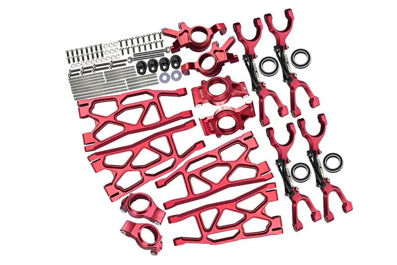 Aluminum Front & Rear Upper+Lower Arms + Front C Hubs + Front & Rear Oversized Knuckle Arms Set For 1:5 Traxxas X Maxx 4X4 (For X Maxx 6S / 8S) - 96Pc Set Red 1