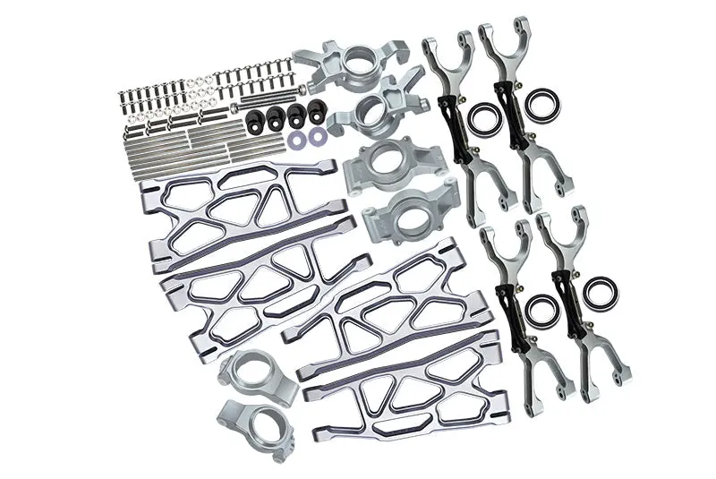 Aluminum Front & Rear Upper+Lower Arms + Front C Hubs + Front & Rear Oversized Knuckle Arms Set For 1:5 Traxxas X Maxx 4X4 (For X Maxx 6S / 8S) - 96Pc Set Silver 1