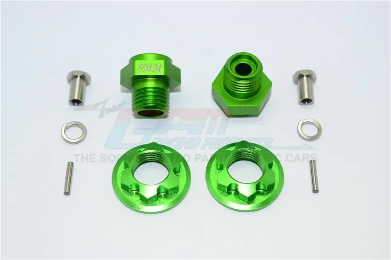 Aluminum Front Wheel Hex Adaptors 8Mm - 1 Set Green 1
