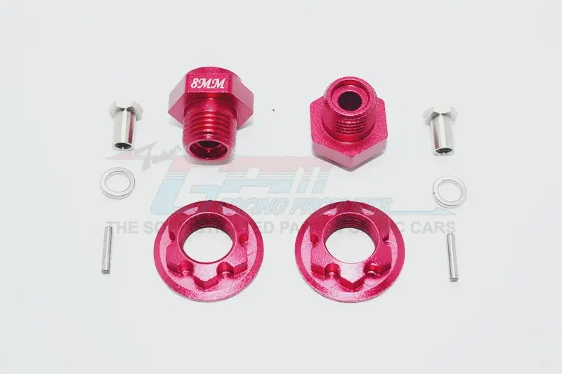 Aluminum Front Wheel Hex Adaptors 8Mm - 1 Set Red 1