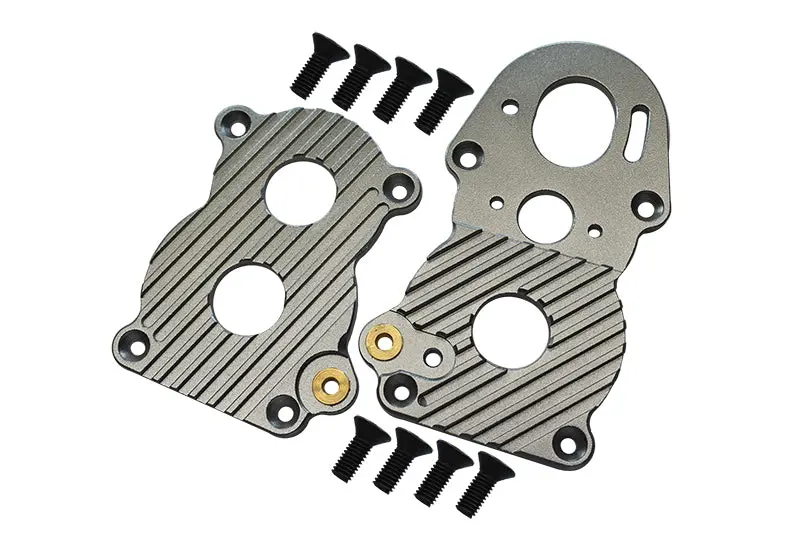Aluminum Gear Box Heatsink Plate With Fins For 1/14 Tamiya Truck Scania R620 6X4 Highline - 2Pc Set Gray Silver 1