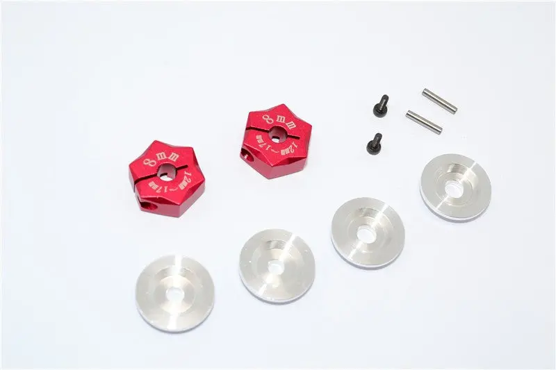Aluminum Hex Adapter From 12Mm Convert To 17Mm With 8Mm Thickness - 2Pcs Set Red 1
