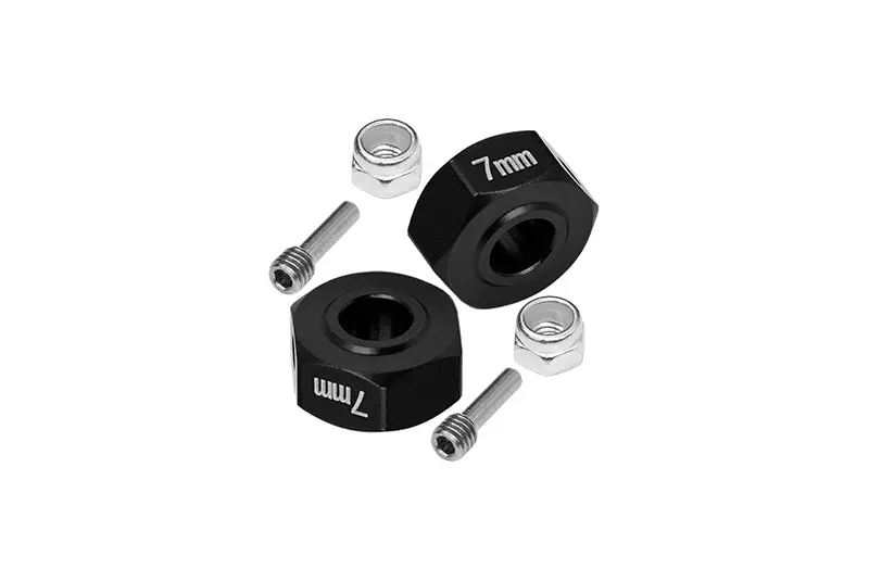 Aluminum Hex Adapters 7Mm For Arrma 1:10 Granite / Big Rock 3S / Big Rock V3 3S / Vorteks 3S / 1:8 Vendetta 3S - 6Pc Set Black 1