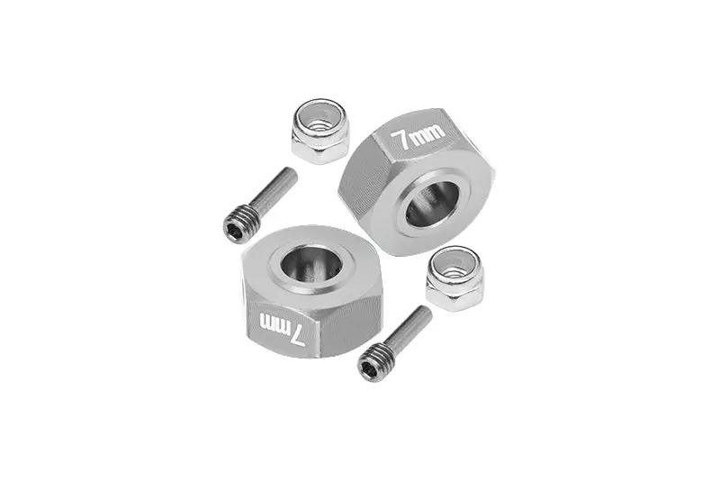 Aluminum Hex Adapters 7Mm For Arrma 1:10 Granite / Big Rock 3S / Big Rock V3 3S / Vorteks 3S / 1:8 Vendetta 3S - 6Pc Set Gray Silver 1