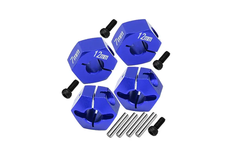 Aluminum Hex Adapters 7Mm Thick For 1/10 Traxxas Ford Gt 4-Tec 2.0 83056-4 / 4-Tec 3.0 93054-4 - 4Pc Set Blue 1