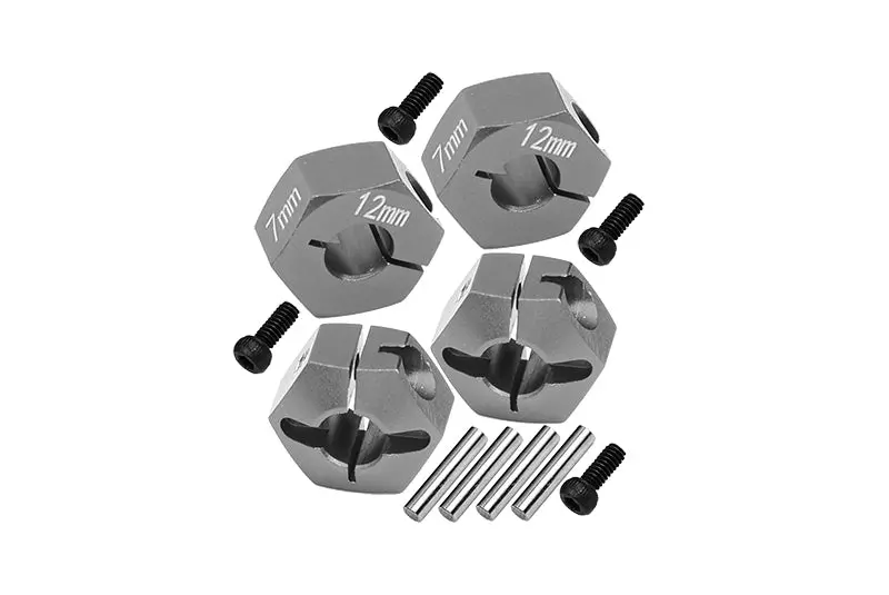 Aluminum Hex Adapters 7Mm Thick For 1/10 Traxxas Ford Gt 4-Tec 2.0 83056-4 / 4-Tec 3.0 93054-4 - 4Pc Set Gray Silver 1