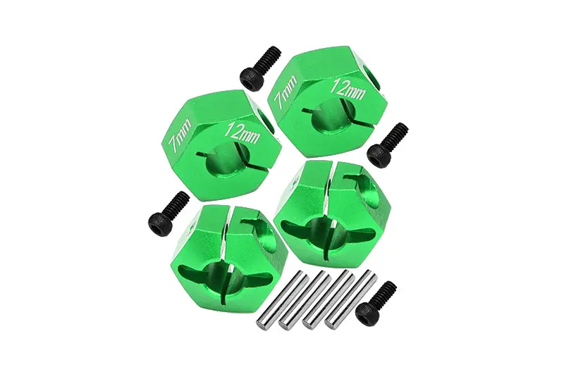 Aluminum Hex Adapters 7Mm Thick For 1/10 Traxxas Ford Gt 4-Tec 2.0 83056-4 / 4-Tec 3.0 93054-4 - 4Pc Set Green 1
