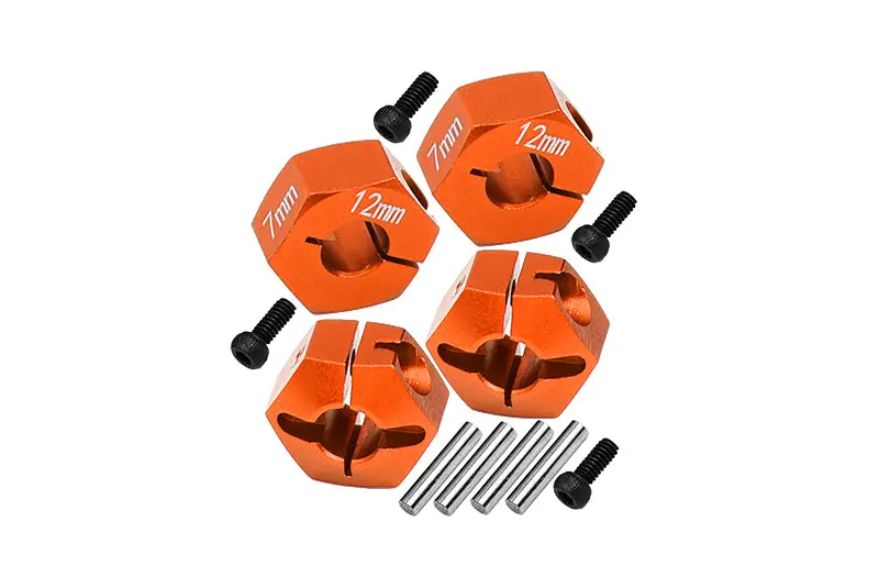 Aluminum Hex Adapters 7Mm Thick For 1/10 Traxxas Ford Gt 4-Tec 2.0 83056-4 / 4-Tec 3.0 93054-4 - 4Pc Set Orange 1