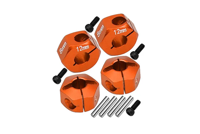 Aluminum Hex Adapters 8Mm Thick For 1/10 Traxxas Ford Gt 4-Tec 2.0 83056-4 / 4-Tec 3.0 93054-4 - 4Pc Set Orange 1
