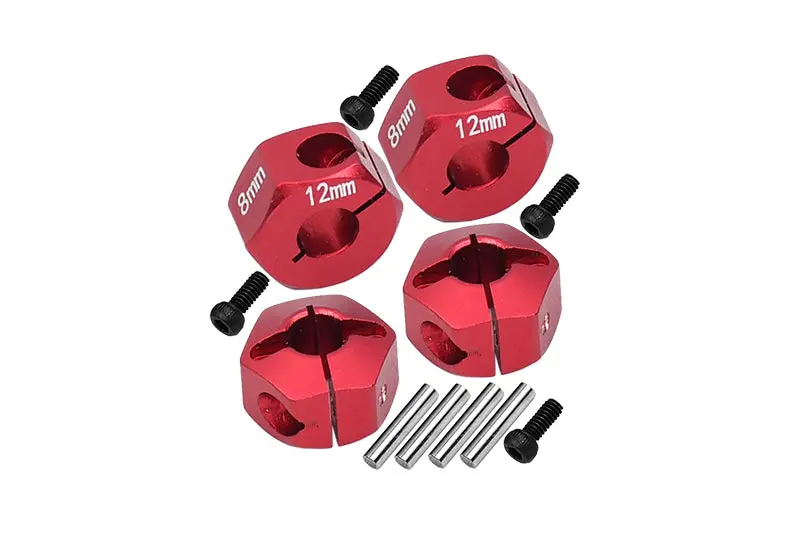 Aluminum Hex Adapters 8Mm Thick For 1/10 Traxxas Ford Gt 4-Tec 2.0 83056-4 / 4-Tec 3.0 93054-4 - 4Pc Set Red 1