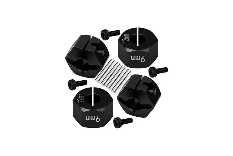 Aluminum Hex Adapters 9Mm Thick For 1/10 Traxxas Ford Gt 4-Tec 2.0 83056-4 / 4-Tec 3.0 93054-4 - 4Pc Set Black 1