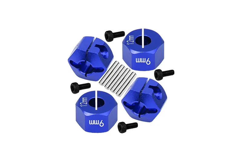 Aluminum Hex Adapters 9Mm Thick For 1/10 Traxxas Ford Gt 4-Tec 2.0 83056-4 / 4-Tec 3.0 93054-4 - 4Pc Set Blue 1