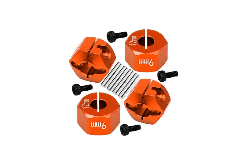 Aluminum Hex Adapters 9Mm Thick For 1/10 Traxxas Ford Gt 4-Tec 2.0 83056-4 / 4-Tec 3.0 93054-4 - 4Pc Set Orange 1