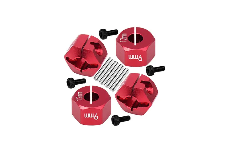 Aluminum Hex Adapters 9Mm Thick For 1/10 Traxxas Ford Gt 4-Tec 2.0 83056-4 / 4-Tec 3.0 93054-4 - 4Pc Set Red 1