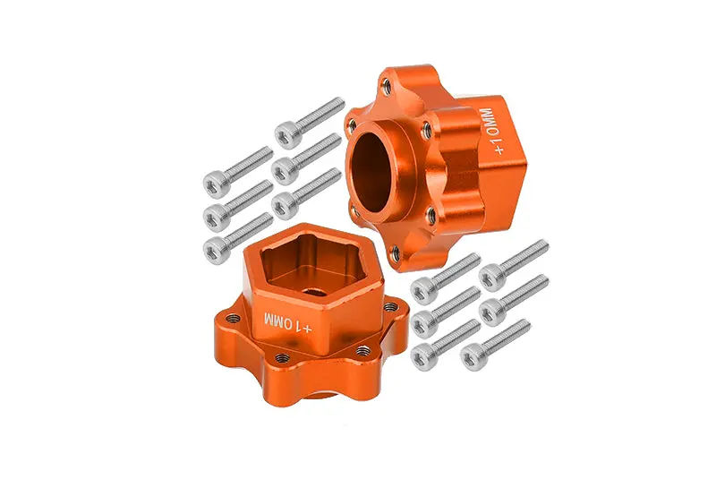 Aluminum Hex Adapters Converter (+10Mm) For Losi 1:8 Lmt 4Wd Solid Axle Monster Truck Los04022 / Lmt Grave Digger / Son-Uva Digger Los04021 / Tlr Tuned Lmt Kit Los04027 Upgrades - 14Pc Set Orange 1