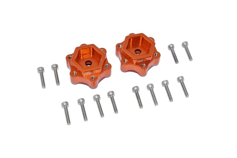 Aluminum Hex Adapters Converter (+5Mm) For Losi 1:8 Lmt 4Wd Solid Axle Monster Truck Los04022 / Lmt Grave Digger / Son-Uva Digger Los04021 / Tlr Tuned Lmt Kit Los04027 Upgrades - 14Pc Set Orange 1