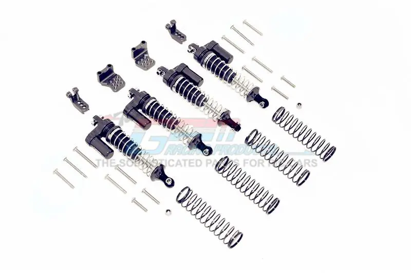 Aluminum  L-Shape Piggy Back Spring Dampers 90Mm + Adjustable Damper Mount (Multiple Positioning Holes) For Traxxas Trx-4 Mercedes-Benz G500 / Ford Bronco / Blazer - 16Pc Set Black 1