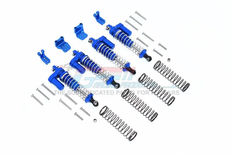 Aluminum  L-Shape Piggy Back Spring Dampers 90Mm + Adjustable Damper Mount (Multiple Positioning Holes) For Traxxas Trx-4 Mercedes-Benz G500 / Ford Bronco / Blazer - 16Pc Set Blue 1