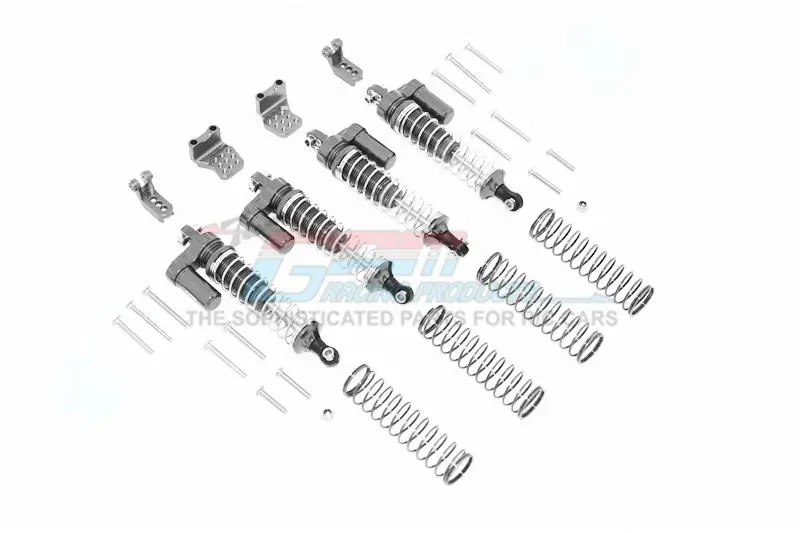 Aluminum  L-Shape Piggy Back Spring Dampers 90Mm + Adjustable Damper Mount (Multiple Positioning Holes) For Traxxas Trx-4 Mercedes-Benz G500 / Ford Bronco / Blazer - 16Pc Set Gray Silver 1