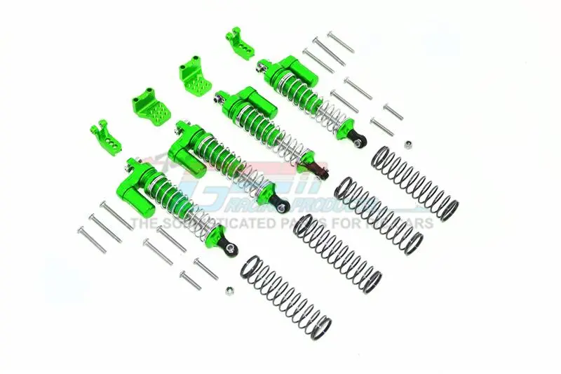 Aluminum  L-Shape Piggy Back Spring Dampers 90Mm + Adjustable Damper Mount (Multiple Positioning Holes) For Traxxas Trx-4 Mercedes-Benz G500 / Ford Bronco / Blazer - 16Pc Set Green 1