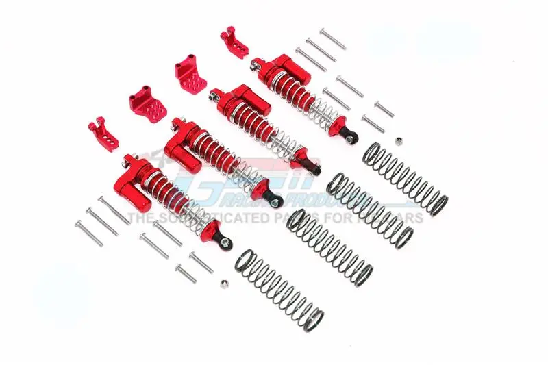 Aluminum  L-Shape Piggy Back Spring Dampers 90Mm + Adjustable Damper Mount (Multiple Positioning Holes) For Traxxas Trx-4 Mercedes-Benz G500 / Ford Bronco / Blazer - 16Pc Set Red 1