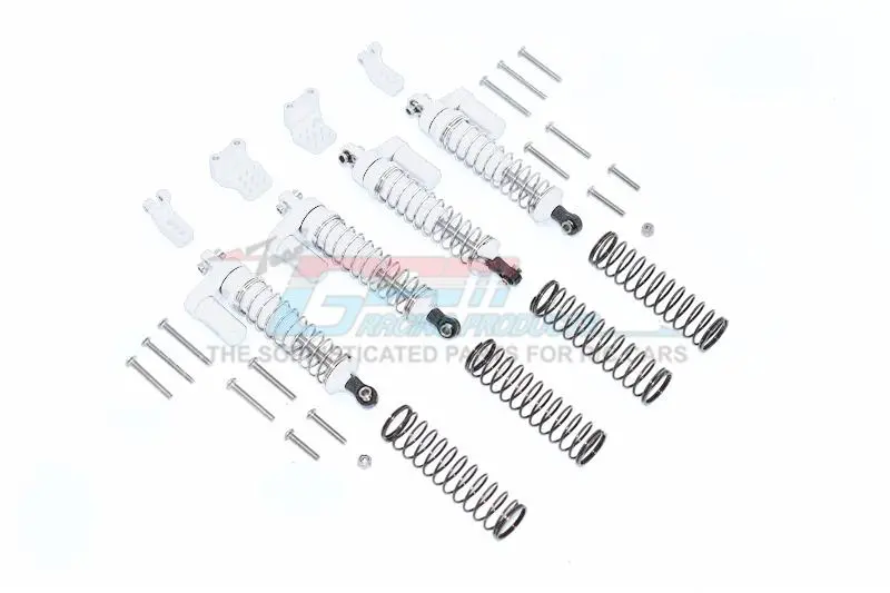 Aluminum  L-Shape Piggy Back Spring Dampers 90Mm + Adjustable Damper Mount (Multiple Positioning Holes) For Traxxas Trx-4 Mercedes-Benz G500 / Ford Bronco / Blazer - 16Pc Set Silver 1