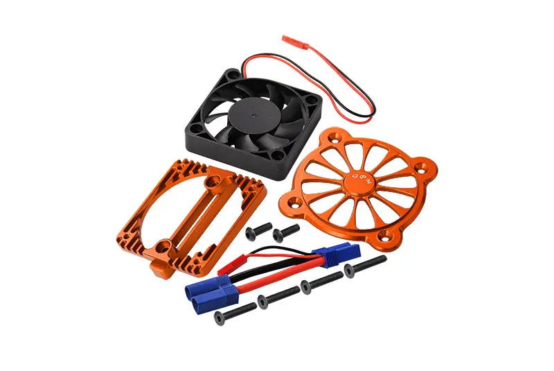 Aluminum Motor Heatsink With Cooling Fan For Arrma 1:10 Kraton 4S / Big Rock V3 3S / Vorteks 3S / Senton 3S / 1:8 Vendetta 3S - 1 Set Orange 1