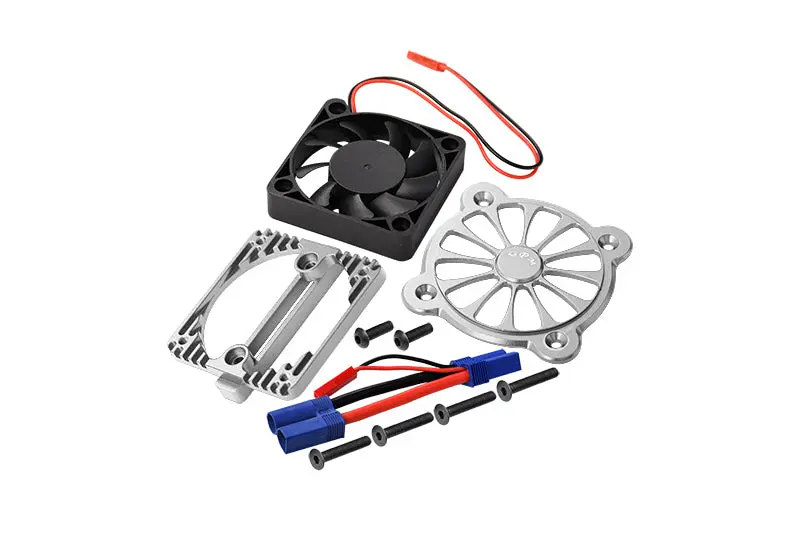 Aluminum Motor Heatsink With Cooling Fan For Arrma 1:10 Kraton 4S / Big Rock V3 3S / Vorteks 3S / Senton 3S / 1:8 Vendetta 3S - 1 Set Silver 1