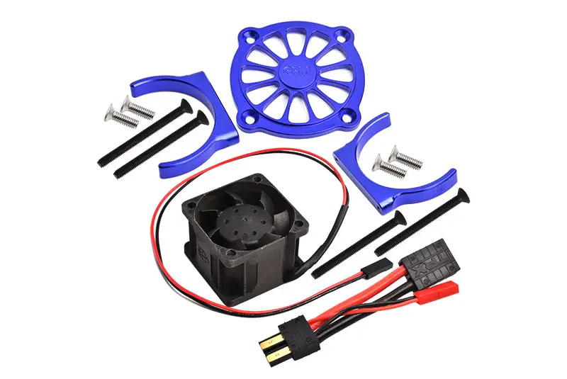 Aluminum Motor Heatsink With Cooling Fan Only Use With Gpm Optional Quick Release Motor Base Item# Sle038a For Traxxas 1/8 4Wd Sledge Monster Truck 95076-4 - 9Pc Set Blue 1