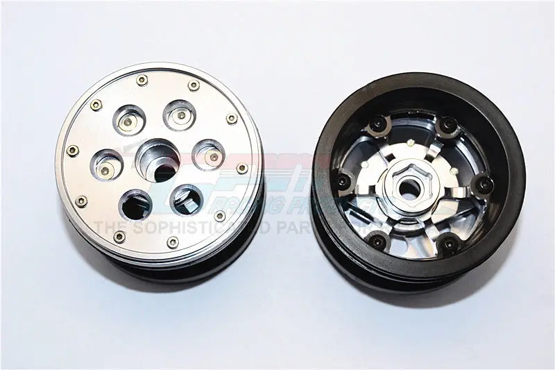Aluminum+ Plastic Beadlock Weighted Wheels With Weight Holder & Bearings Suitable For All 2.2'' Tires - 1Pr Set Gray Silver 1