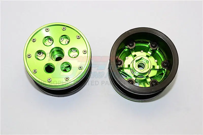 Aluminum+ Plastic Beadlock Weighted Wheels With Weight Holder & Bearings Suitable For All 2.2'' Tires - 1Pr Set Green 1