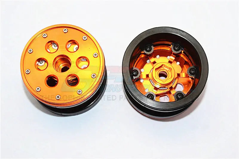 Aluminum+ Plastic Beadlock Weighted Wheels With Weight Holder & Bearings Suitable For All 2.2'' Tires - 1Pr Set Orange 1