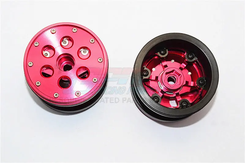 Aluminum+ Plastic Beadlock Weighted Wheels With Weight Holder & Bearings Suitable For All 2.2'' Tires - 1Pr Set Red 1