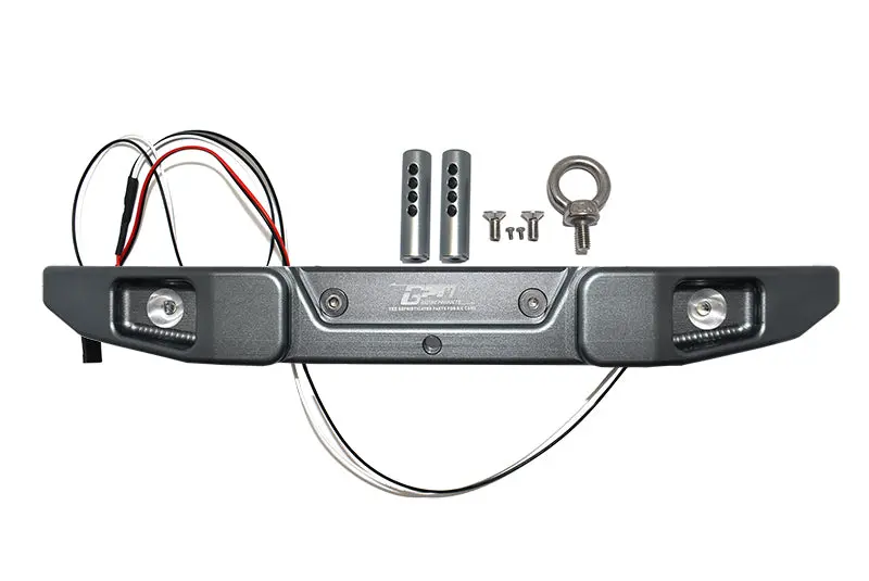 Aluminum Rear Bumper With Hook & 5Mm Led Light For Axial 1/6 Scx6 Jeep Jlu Wrangler Axi05000-9Pc Set Gray Silver 1
