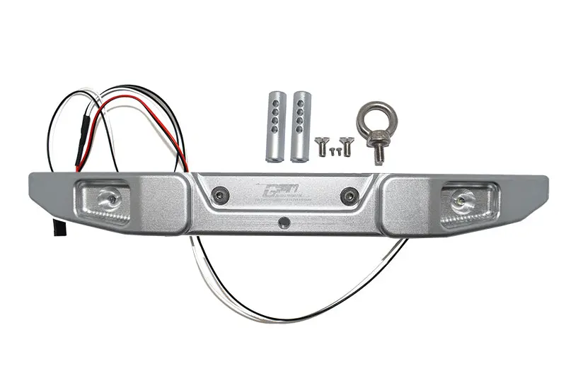 Aluminum Rear Bumper With Hook & 5Mm Led Light For Axial 1/6 Scx6 Jeep Jlu Wrangler Axi05000-9Pc Set Silver 1