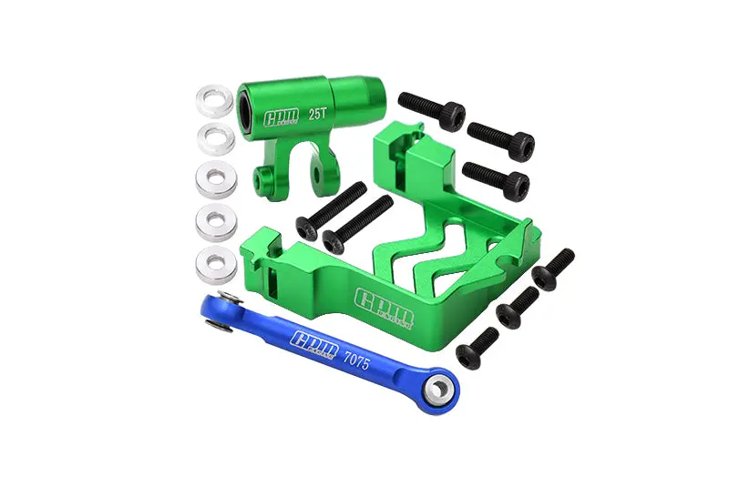 Aluminum Servo Mount + Aluminum Tie Rod + 25T Aluminum Servo Horn For Traxxas X Maxx 4X4 6S / 8S - 16Pc Set Green 1