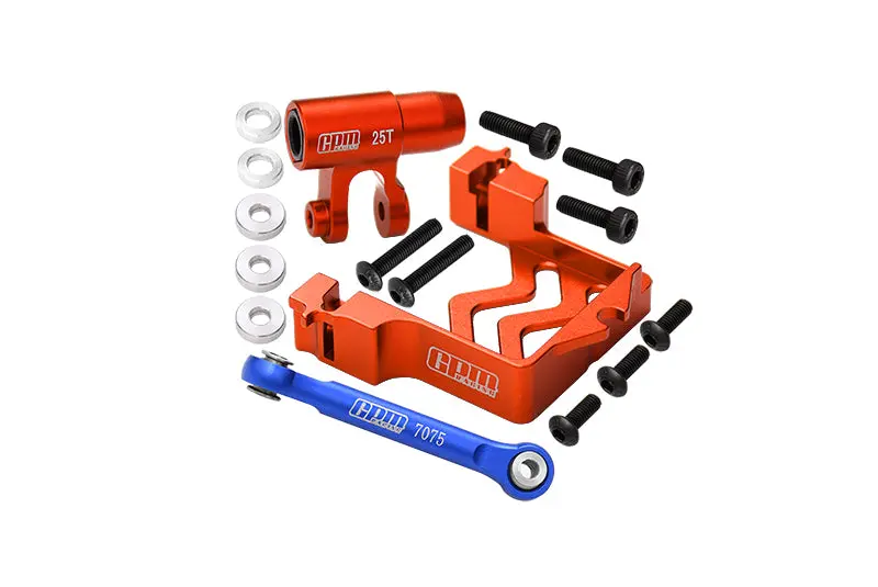 Aluminum Servo Mount + Aluminum Tie Rod + 25T Aluminum Servo Horn For Traxxas X Maxx 4X4 6S / 8S - 16Pc Set Orange 1