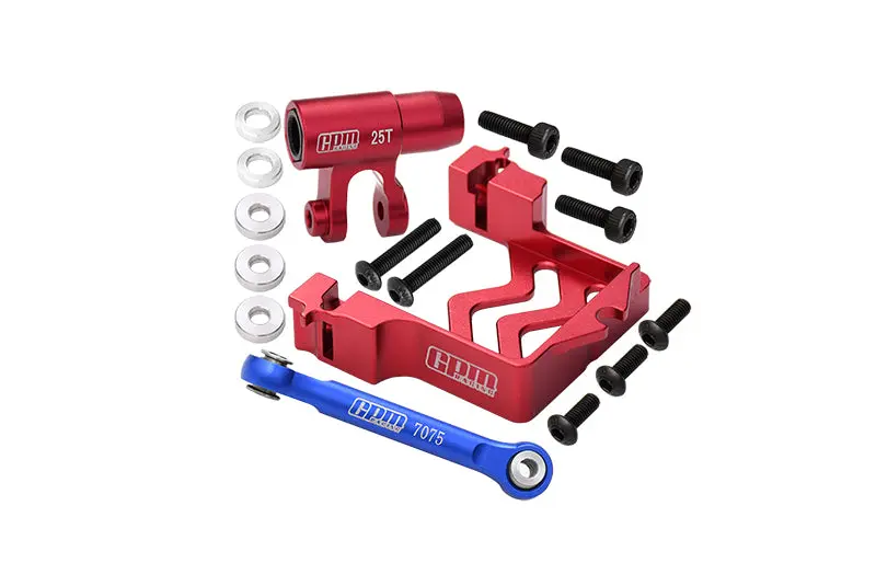 Aluminum Servo Mount + Aluminum Tie Rod + 25T Aluminum Servo Horn For Traxxas X Maxx 4X4 6S / 8S - 16Pc Set Red 1
