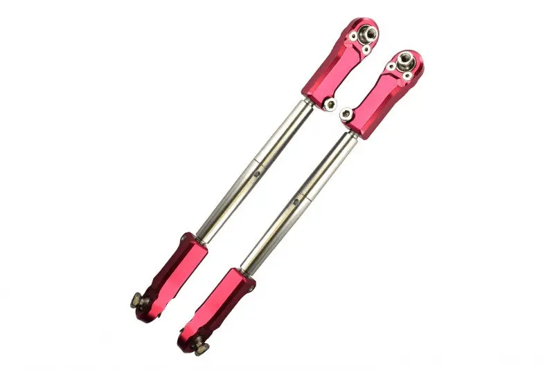 Aluminum + Stainless Steel Adjustable Front Steering Tie Rod For Arrma 1:5 Kraton 8S Blx / Outcast 8S Blx / Kraton Exb Roller - 2Pc Set Red 1