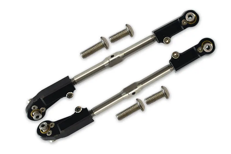 Aluminum + Stainless Steel Adjustable Front Steering Tie Rod For Arrma 1:8 Kraton / Talion / Notorious / Outcast / Kraton V5 / Notorious V5 / 1:7 Fireteam - 2Pc Set Black 1