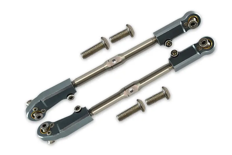 Aluminum + Stainless Steel Adjustable Front Steering Tie Rod For Arrma 1:8 Kraton / Talion / Notorious / Outcast / Kraton V5 / Notorious V5 / 1:7 Fireteam - 2Pc Set Gray Silver 1