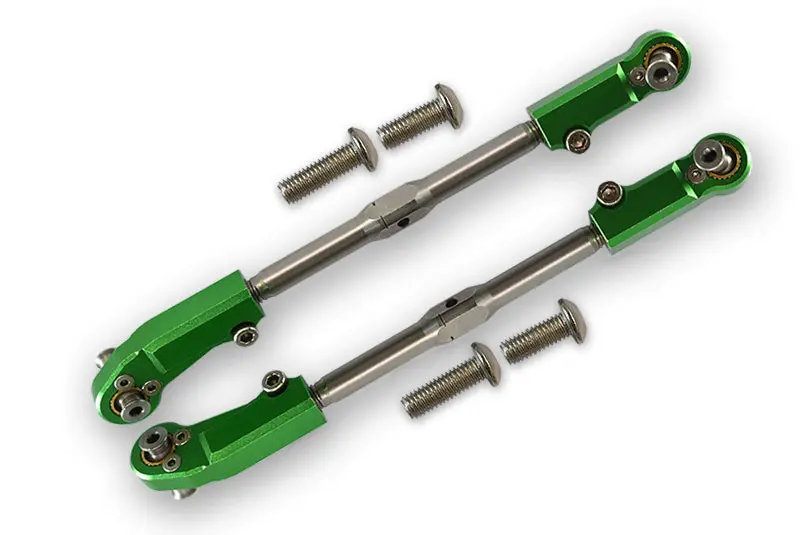 Aluminum + Stainless Steel Adjustable Front Steering Tie Rod For Arrma 1:8 Kraton / Talion / Notorious / Outcast / Kraton V5 / Notorious V5 / 1:7 Fireteam - 2Pc Set Green 1
