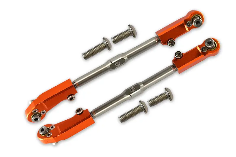 Aluminum + Stainless Steel Adjustable Front Steering Tie Rod For Arrma 1:8 Kraton / Talion / Notorious / Outcast / Kraton V5 / Notorious V5 / 1:7 Fireteam - 2Pc Set Orange 1