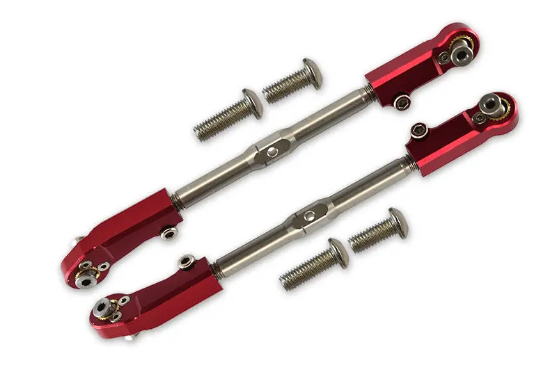 Aluminum + Stainless Steel Adjustable Front Steering Tie Rod For Arrma 1:8 Kraton / Talion / Notorious / Outcast / Kraton V5 / Notorious V5 / 1:7 Fireteam - 2Pc Set Red 1