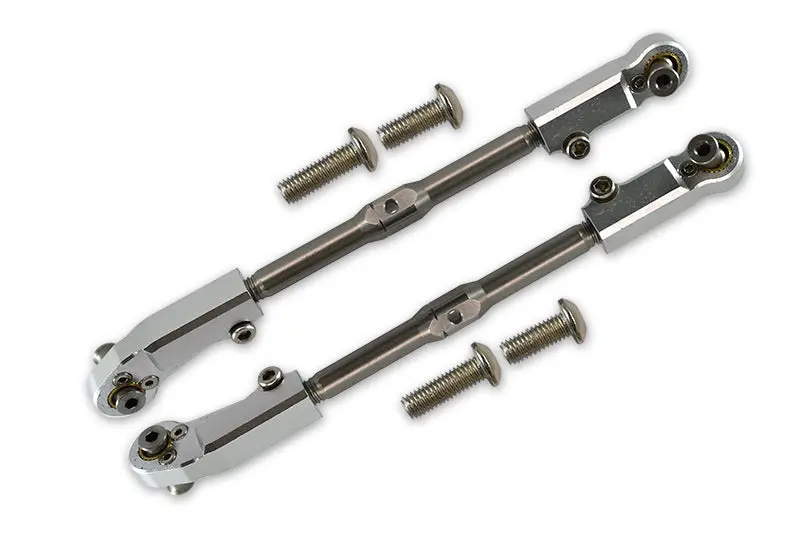 Aluminum + Stainless Steel Adjustable Front Steering Tie Rod For Arrma 1:8 Kraton / Talion / Notorious / Outcast / Kraton V5 / Notorious V5 / 1:7 Fireteam - 2Pc Set Silver 1