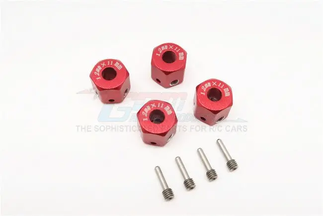 Aluminum Universal Hex Adapter 12Mmx11mm - 4Pcs Set Red 1