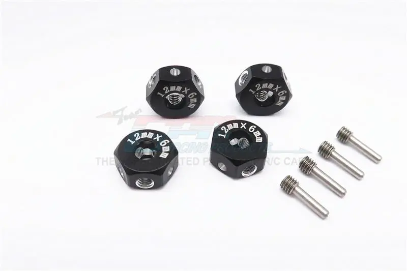 Aluminum Universal Hex Adapter 12Mmx6mm - 4Pcs Set Black 1