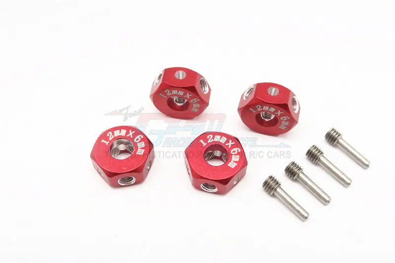 Aluminum Universal Hex Adapter 12Mmx6mm - 4Pcs Set Red 1